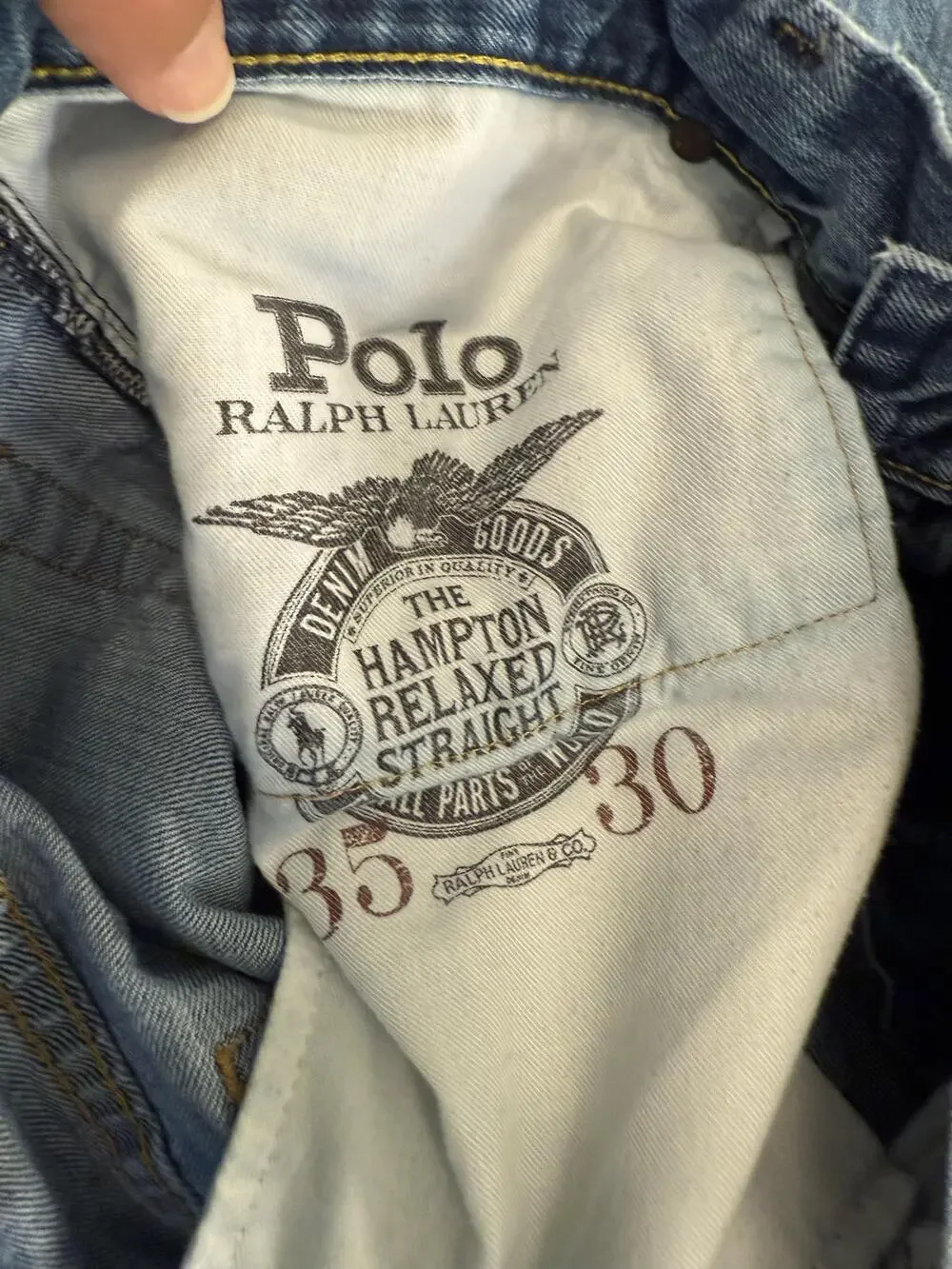 Polo Ralph Lauren Jeans Mens 35x30 Light Wash Hampton Relaxed Straight Denim